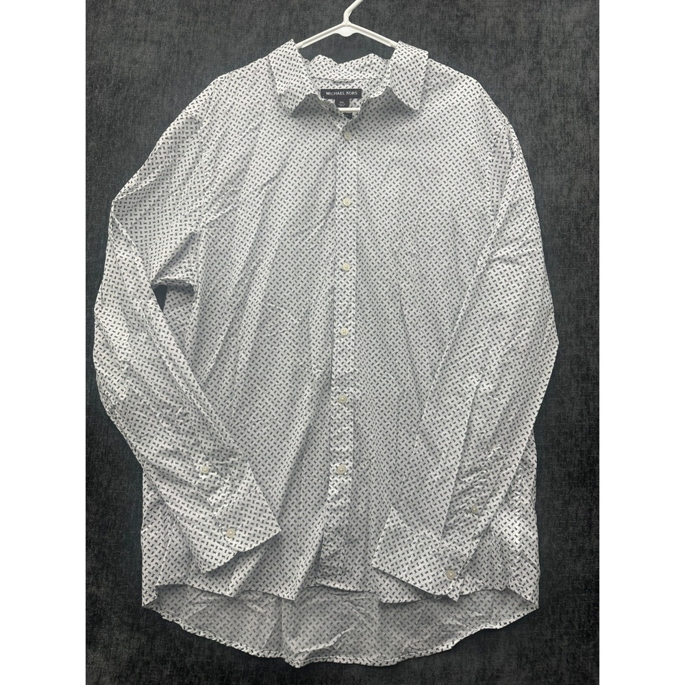 Michael Kors Shirt Mens 2XL White Subtle Repeating Logo Classic Fit Button Up